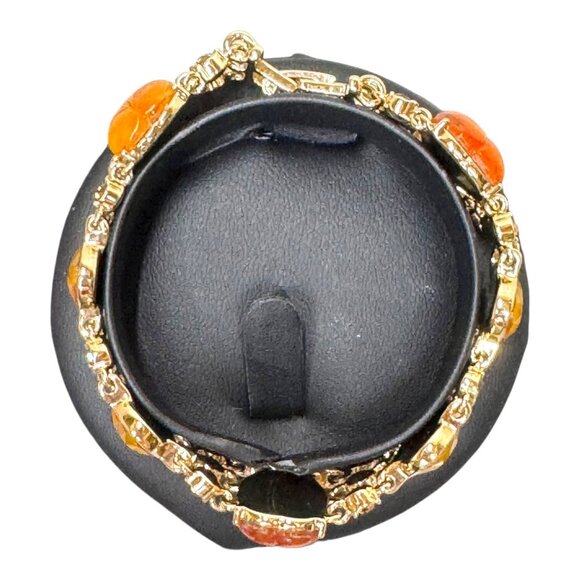 Vintage Gold Leaf Amber Lucite Gemstone Artisan Bracelet Carved Intricate Design - Picture 3 of 8